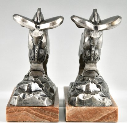 Art Deco Silvered Bronze Ibex Bookends by C. Charles., 1925, Set of 2-KTN-1758102