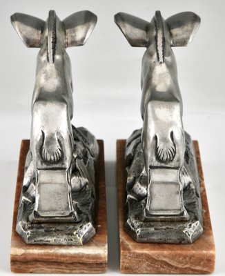 Art Deco Silvered Bronze Ibex Bookends by C. Charles., 1925, Set of 2-KTN-1758102