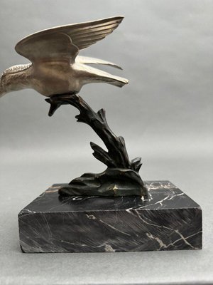 Art Deco Silvered Bronze Kingfisher Sculpture, 1930s-QKG-2042745