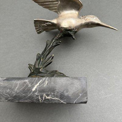 Art Deco Silvered Bronze Kingfisher Sculpture, 1930s-QKG-2042745