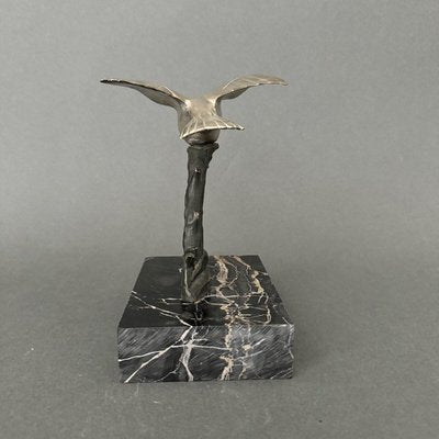 Art Deco Silvered Bronze Kingfisher Sculpture, 1930s-QKG-2042745