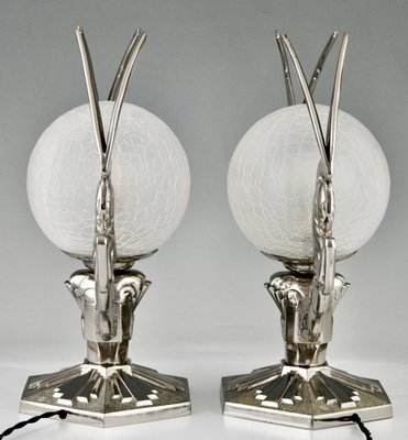 Art Deco Silvered Bronze Pegasus Lamps by Paris Star, 1925, Set of 2-KTN-1730005