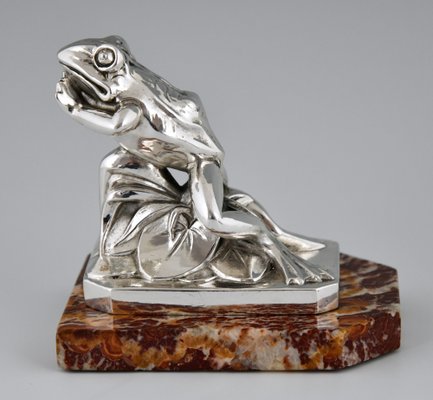 Art Deco Silvered Frog Bookends by Maurice Frecourt, 1930, Set of 2-KTN-1793726