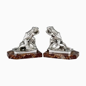 Art Deco Silvered Frog Bookends by Maurice Frecourt, 1930, Set of 2-KTN-1793726