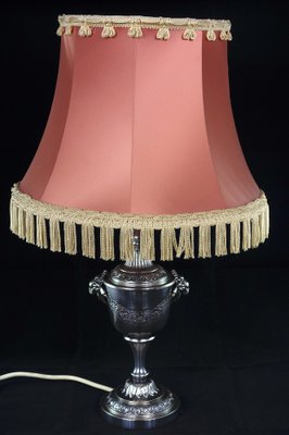 Art Deco Silvered Goats Rose Table Lamp with Pink Silk Lampshade, 1930s-NGU-1820010