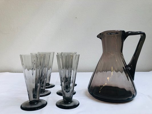 Art Deco Smoked Glass Juice Set, 1920s, Set of 7-RZY-608624