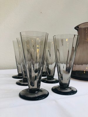 Art Deco Smoked Glass Juice Set, 1920s, Set of 7-RZY-608624