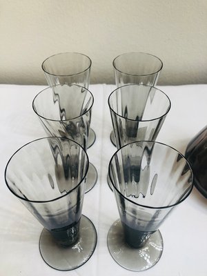 Art Deco Smoked Glass Juice Set, 1920s, Set of 7-RZY-608624