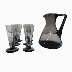 Art Deco Smoked Glass Juice Set, 1920s, Set of 7-RZY-608624