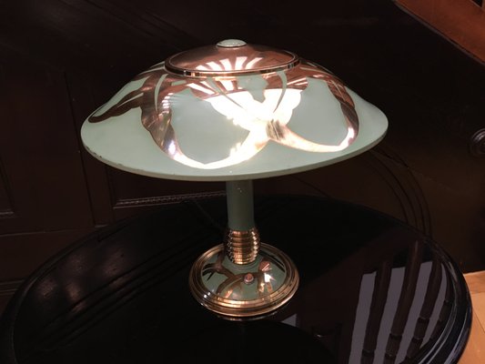 Art Deco Soft Green Brass Table Lamp-LXP-633710