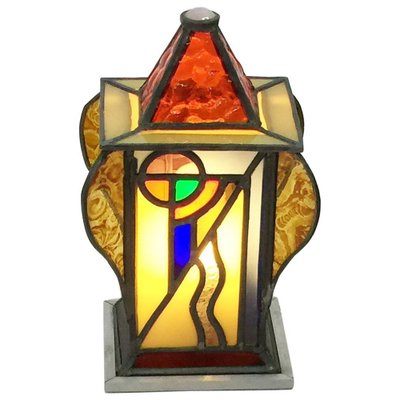 Art Deco Square & Organic Shaped Stained Glass Table Lamp-UCH-1224655