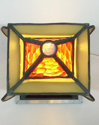 Art Deco Square & Organic Shaped Stained Glass Table Lamp-UCH-1224655