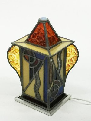 Art Deco Square & Organic Shaped Stained Glass Table Lamp-UCH-1224655