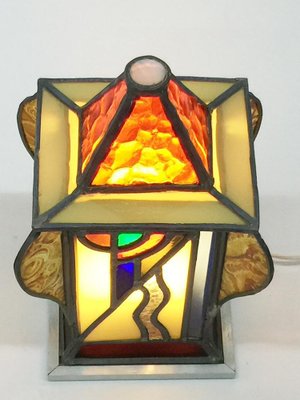 Art Deco Square & Organic Shaped Stained Glass Table Lamp-UCH-1224655