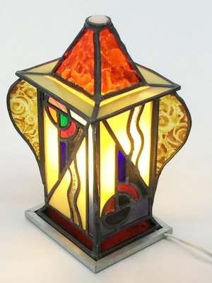 Art Deco Square & Organic Shaped Stained Glass Table Lamp-UCH-1224655