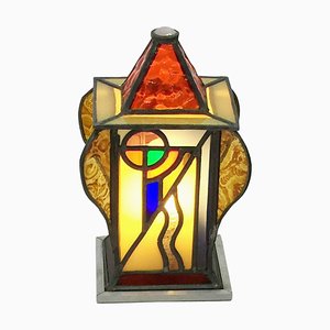 Art Deco Square & Organic Shaped Stained Glass Table Lamp-UCH-1224655