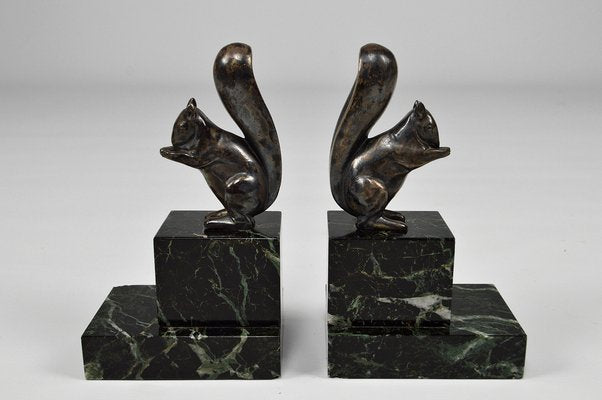 Art Deco Squirrel Bookends in Silvered Bronze by Marcel Guillemard, 1920s, Set of 2-XNH-1762458