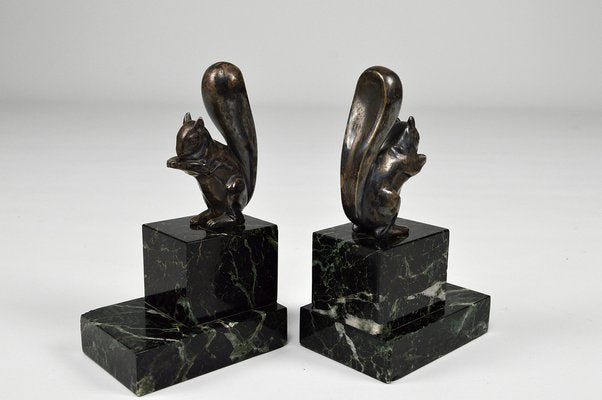 Art Deco Squirrel Bookends in Silvered Bronze by Marcel Guillemard, 1920s, Set of 2-XNH-1762458