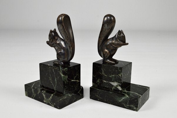 Art Deco Squirrel Bookends in Silvered Bronze by Marcel Guillemard, 1920s, Set of 2-XNH-1762458