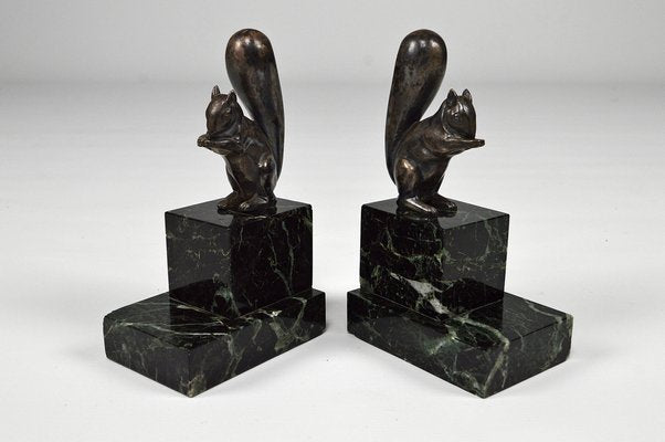 Art Deco Squirrel Bookends in Silvered Bronze by Marcel Guillemard, 1920s, Set of 2-XNH-1762458