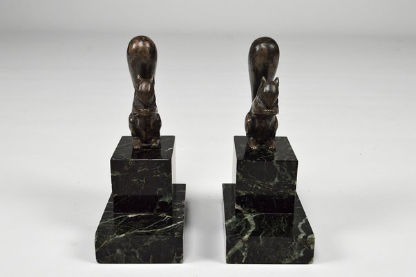 Art Deco Squirrel Bookends in Silvered Bronze by Marcel Guillemard, 1920s, Set of 2-XNH-1762458