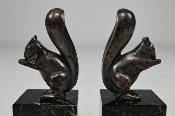 Art Deco Squirrel Bookends in Silvered Bronze by Marcel Guillemard, 1920s, Set of 2-XNH-1762458