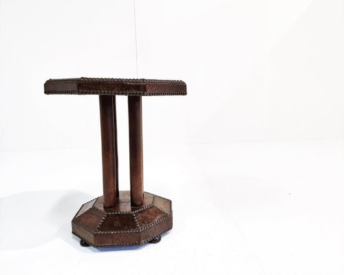 Art Deco Studded Leather Side Table, 1930s-IRH-1116236