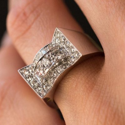 Art Deco Style 0.87 Carat 18 Karat White Gold Ring-OLU-896164