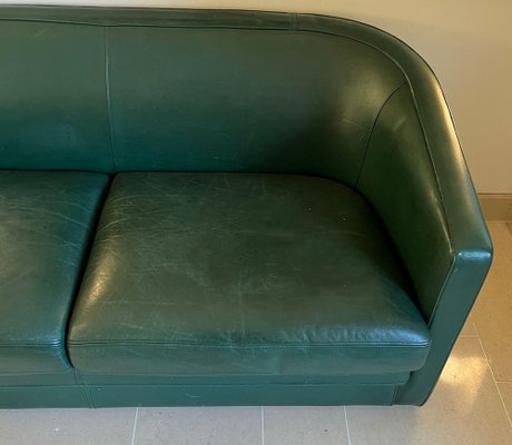 Art Deco Style 3-Seater Sofa in Green Leather, 1980s-BA-1698367