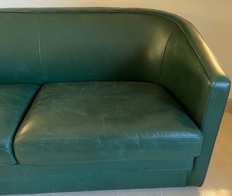 Art Deco Style 3-Seater Sofa in Green Leather, 1980s-BA-1698367