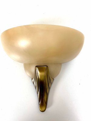 Art Deco Style Alabaster and Bronze Wall Lamps, 1950s, Set of 2-WZZ-1048063