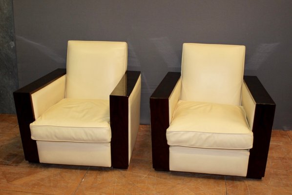 Art Deco style Armchairs in Rosewood & Leather, 1980s, Set of 2-BCR-1377271