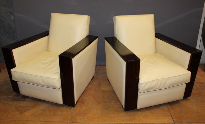 Art Deco style Armchairs in Rosewood & Leather, 1980s, Set of 2-BCR-1377271