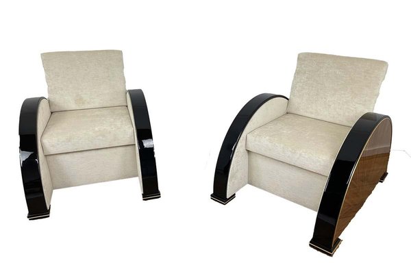 Art Deco Style Armchairs in Walnut and Piano Black with Brass Details-VMP-1298052