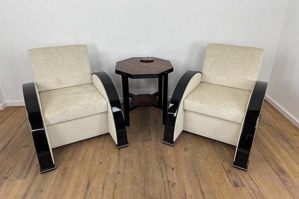 Art Deco Style Armchairs in Walnut and Piano Black with Brass Details-VMP-1298052