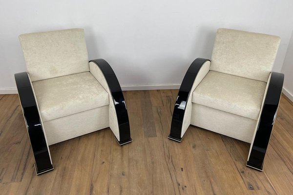 Art Deco Style Armchairs in Walnut and Piano Black with Brass Details-VMP-1298052