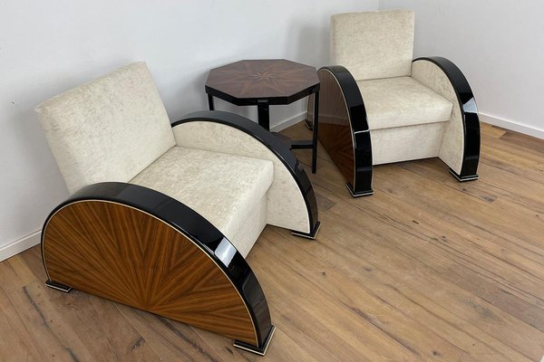 Art Deco Style Armchairs in Walnut and Piano Black with Brass Details-VMP-1298052