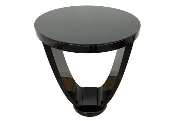 Art Deco Style Bistro Table with Black Piano Lacquer & Lacobel Glass Top-VMP-1234431