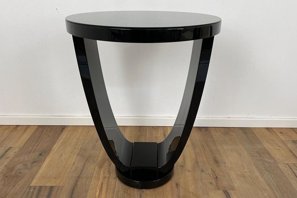 Art Deco Style Bistro Table with Black Piano Lacquer & Lacobel Glass Top-VMP-1234431