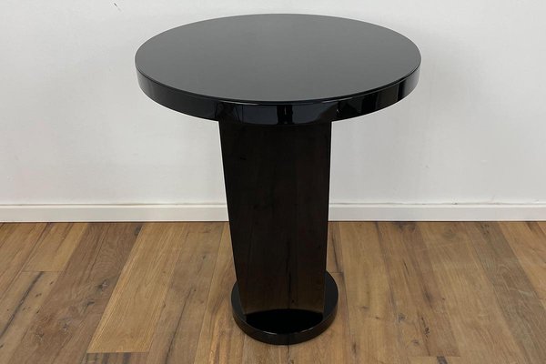 Art Deco Style Bistro Table with Black Piano Lacquer & Lacobel Glass Top-VMP-1234431