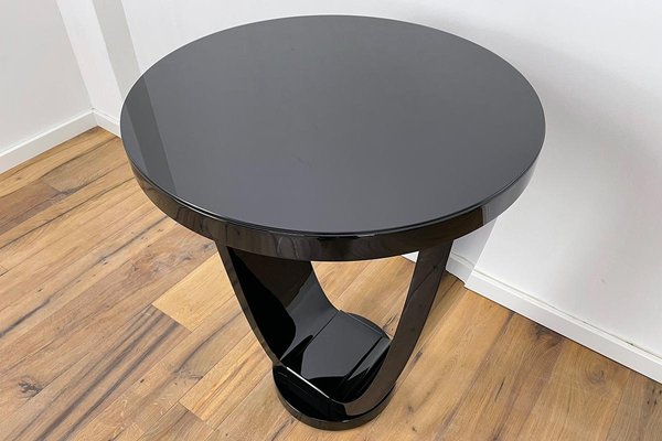 Art Deco Style Bistro Table with Black Piano Lacquer & Lacobel Glass Top-VMP-1234431