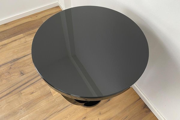 Art Deco Style Bistro Table with Black Piano Lacquer & Lacobel Glass Top-VMP-1234431