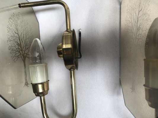 Art Deco Style Brass and Glass Wall Lights, 1960s, Set of 2-WQQ-1386289