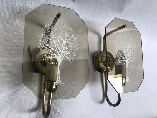 Art Deco Style Brass and Glass Wall Lights, 1960s, Set of 2-WQQ-1386289