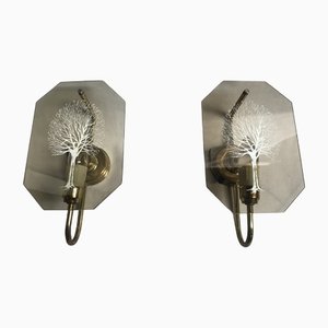 Art Deco Style Brass and Glass Wall Lights, 1960s, Set of 2-WQQ-1386289