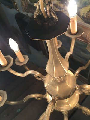 Art Deco Style Brass Chandelier, 1970s-WQQ-587177