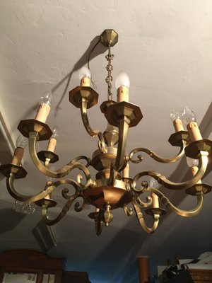 Art Deco Style Brass Chandelier, 1970s-WQQ-587177