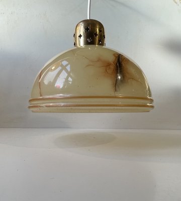 Art Deco Style Brass & Marble Glass Pendant Lamp, 1930s-LCR-1806424