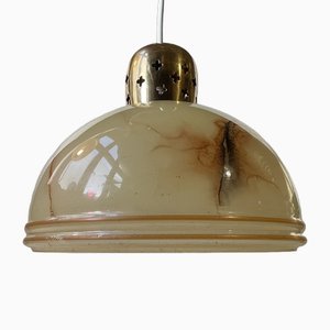 Art Deco Style Brass & Marble Glass Pendant Lamp, 1930s-LCR-1806424