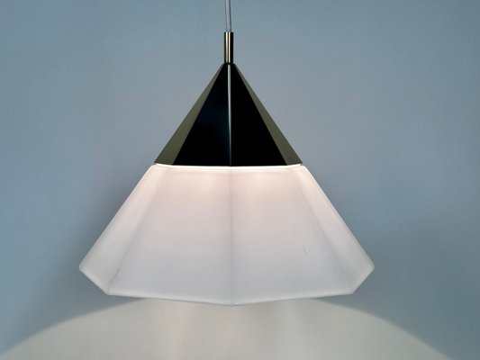 Art Deco Style Brass & Opaline Glass Pendant Lamp from Limburg, Germany, 1980s-JP-1793087